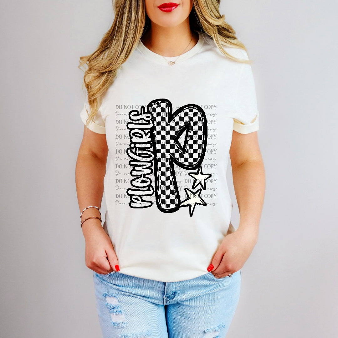 plowgirls checker crush initial (Caplinger) DTF transfer