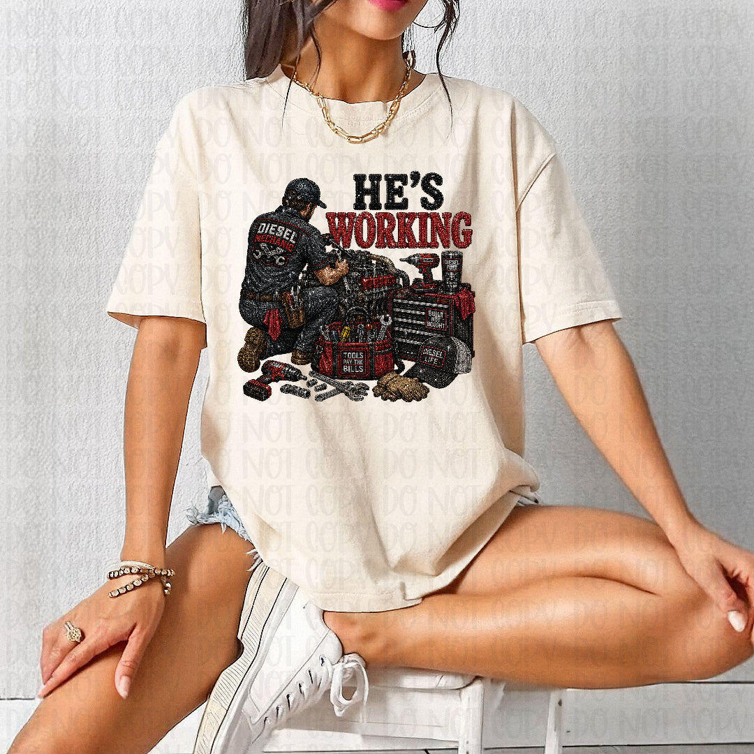 He's working diesel mechanic (JM) DTF Transfer