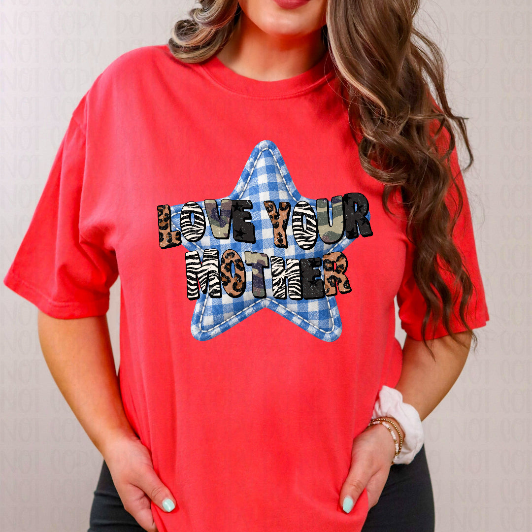 Love your mother gingham star (Scarlow) DTF Transfer