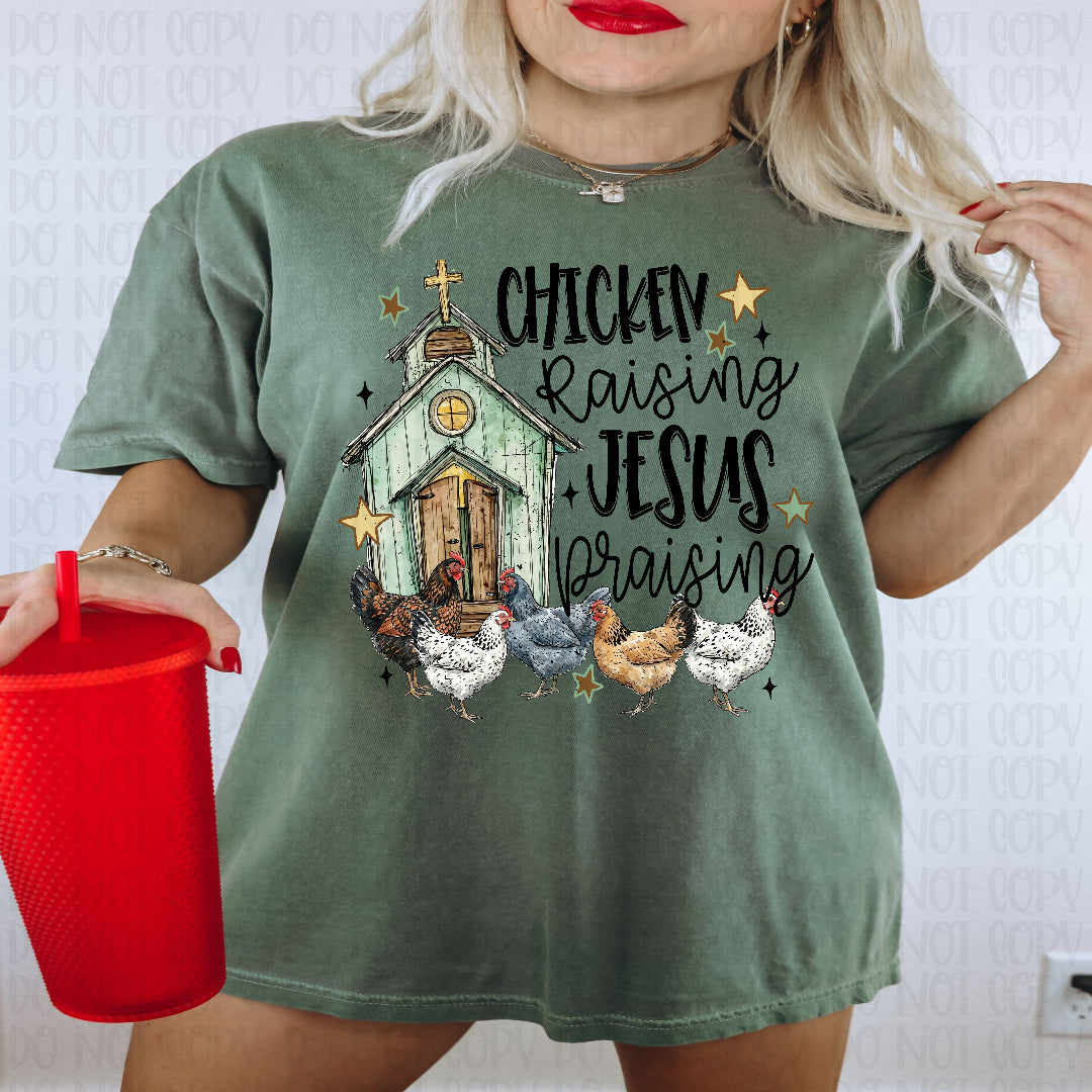 Chicken raising Jesus praising DTF Transfer