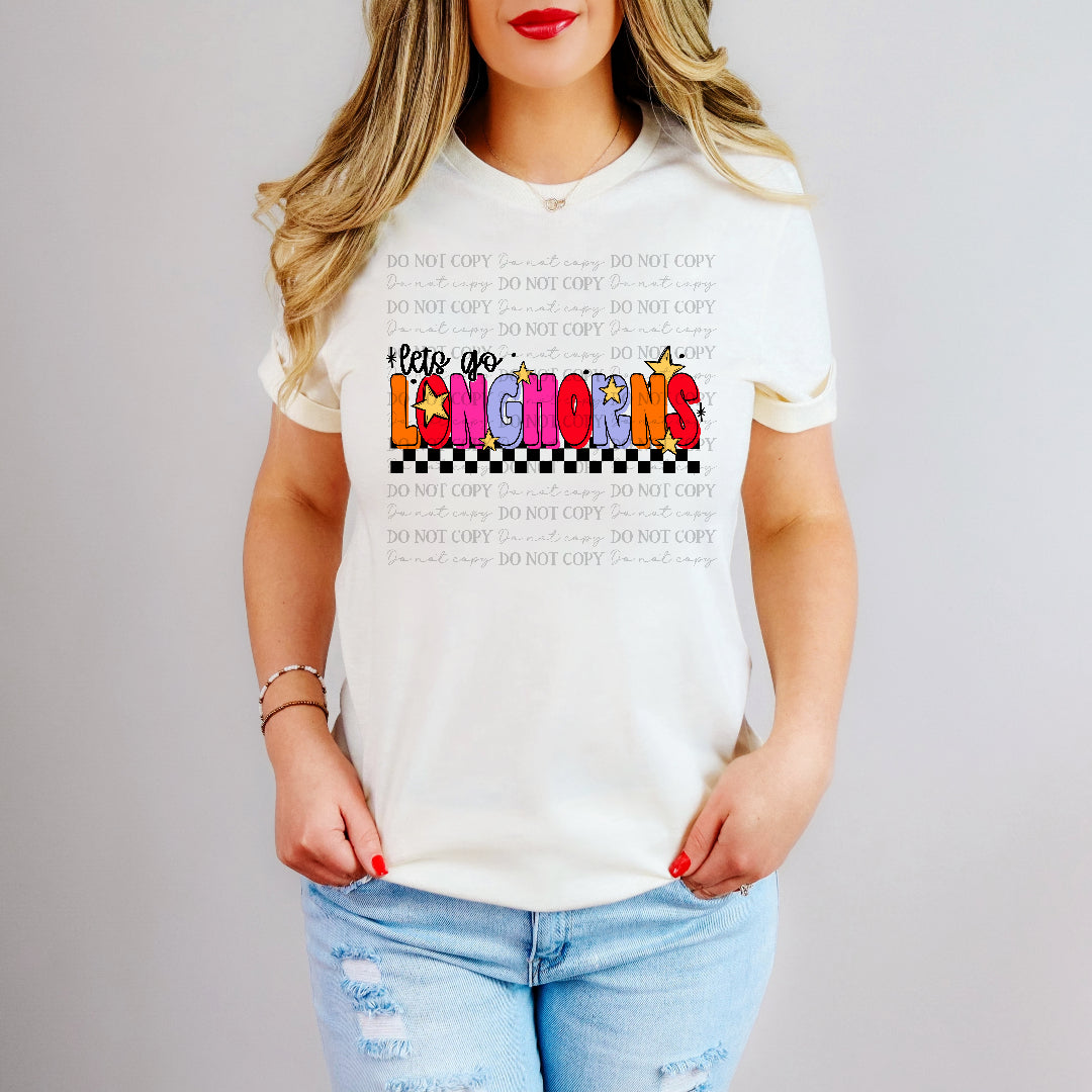 Let's go Longhorn colorful scarlow DTF transfer