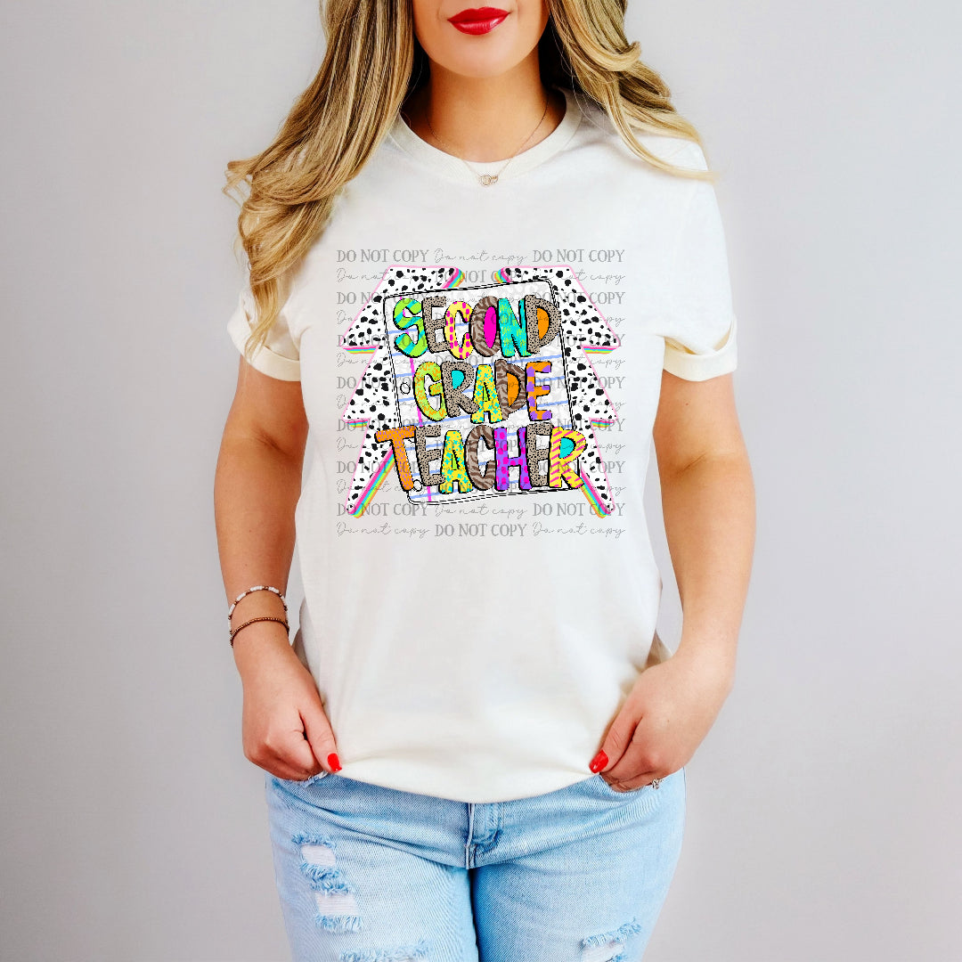 second grade teacher colorful on paper (dkd) DTF transfer