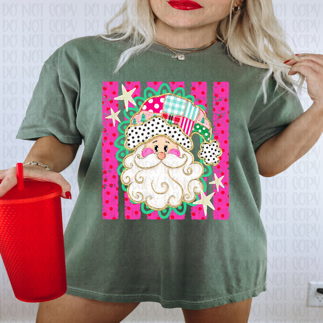 Santa pink stripe background DTF Transfer