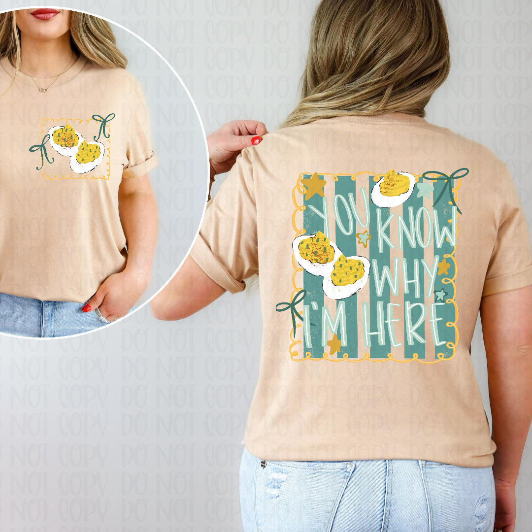 You know why I'm here deviled eggs yellow ruffle boarder green bows (BACK ONLY) DTF transfer