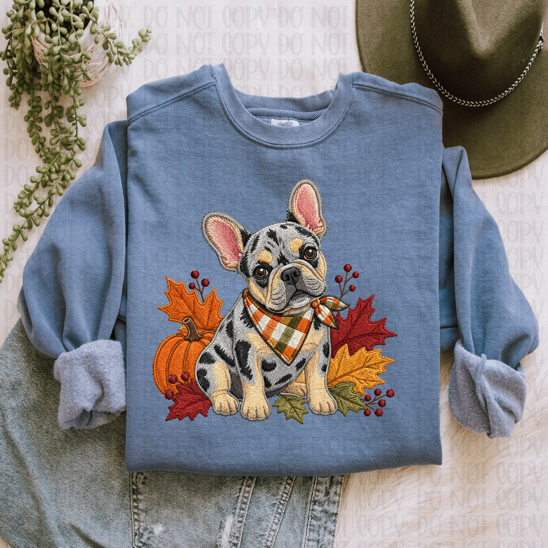 Merle frenchie fall leaves (JM) DTF Transfer