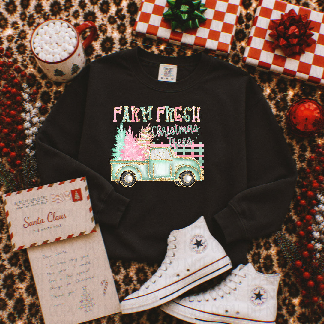 Farm fresh Christmas tree green truck (Virgo) DTF Transfer