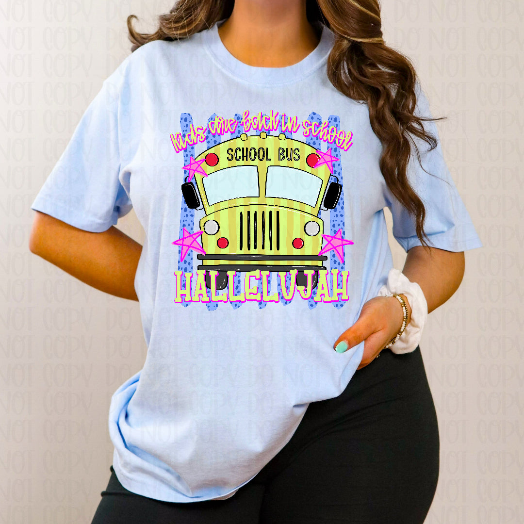Kids are back in school hallelujah blue stripes (Kayndi) DTF transfer