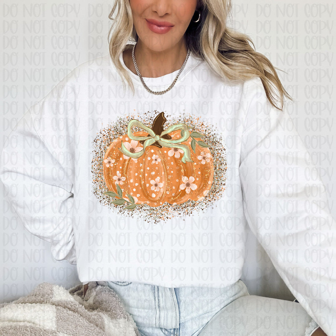 Fall pumpkin green bow (SSD) DTF Transfer