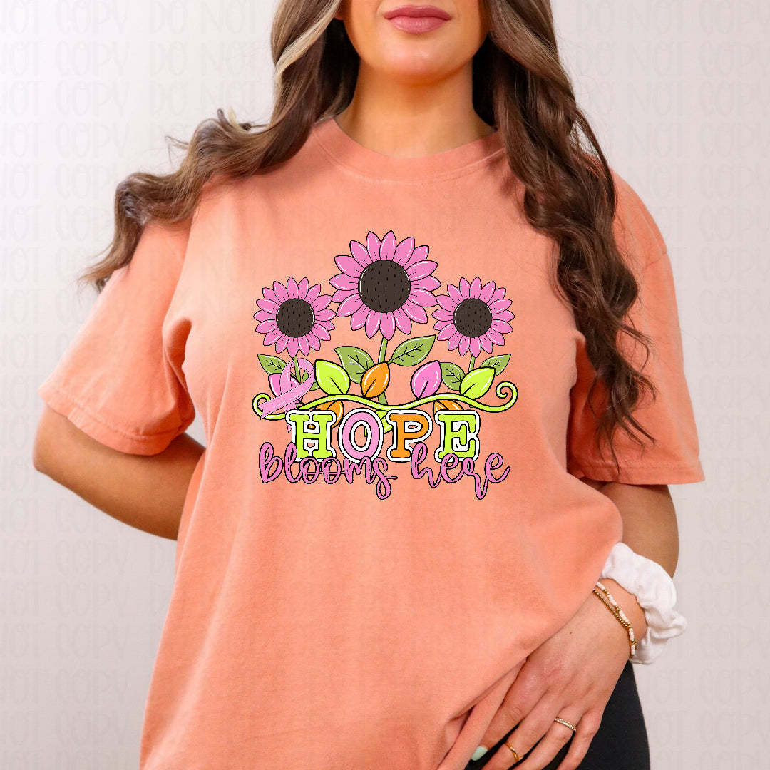 Hope blooms here pink ribbon and pink sunflowers (CST) DTF Transfer