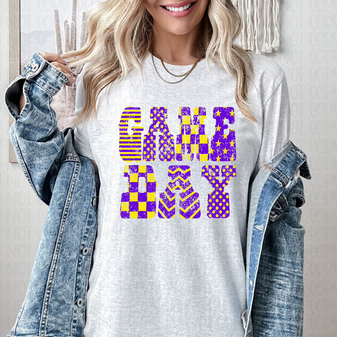 Game day distressed purple and yellow (Crafti) DTF