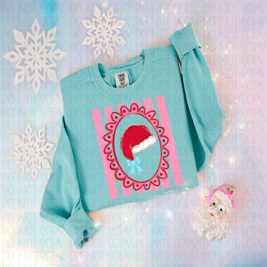 Santa hat frame with pink stripes Sunday Special DTF Transfer