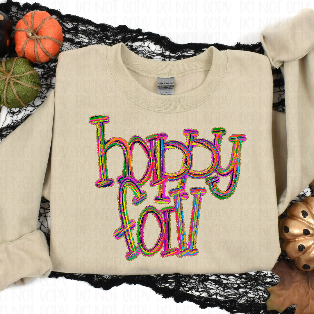 Happy fall pink brushstrokes faux gold (Texas Gal) DTF transfer