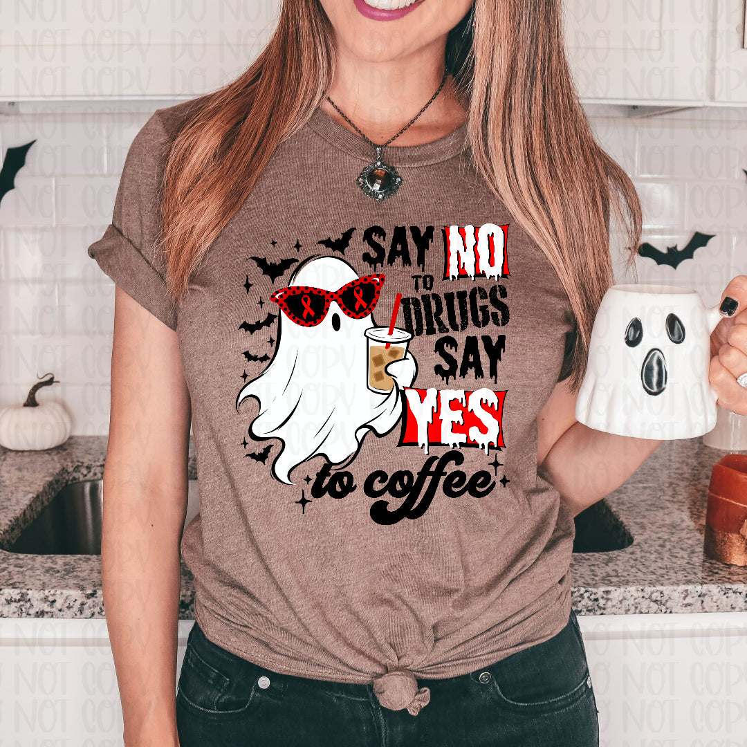 Say no to drugs and yes to coffee ghost wearing sunglasses (Crafti) DTF Transfer