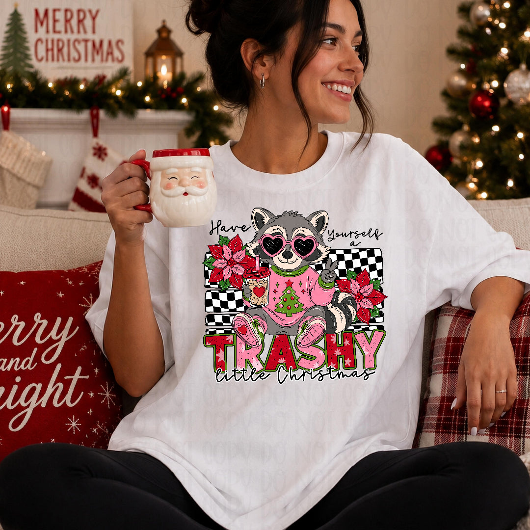 Have yourself a trashy little Christmas raccoon (CST) DTF transfer