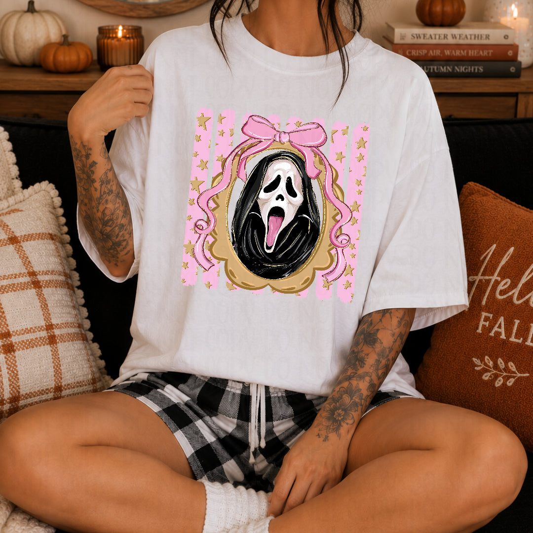 GF oval frame pink stripes and bow (Carter) DTF transfer
