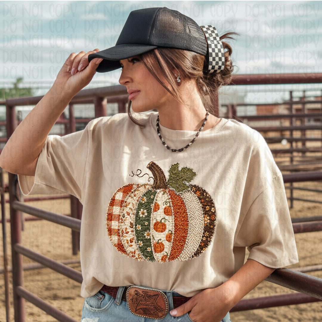 Fall fabric pumpkin DTF Transfer