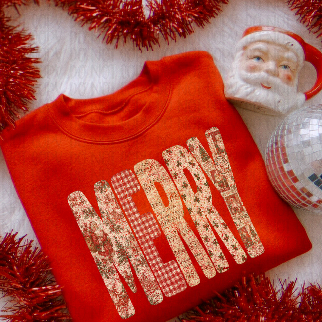 Merry vintage pattern filled (Scarlow) DTF Transfer