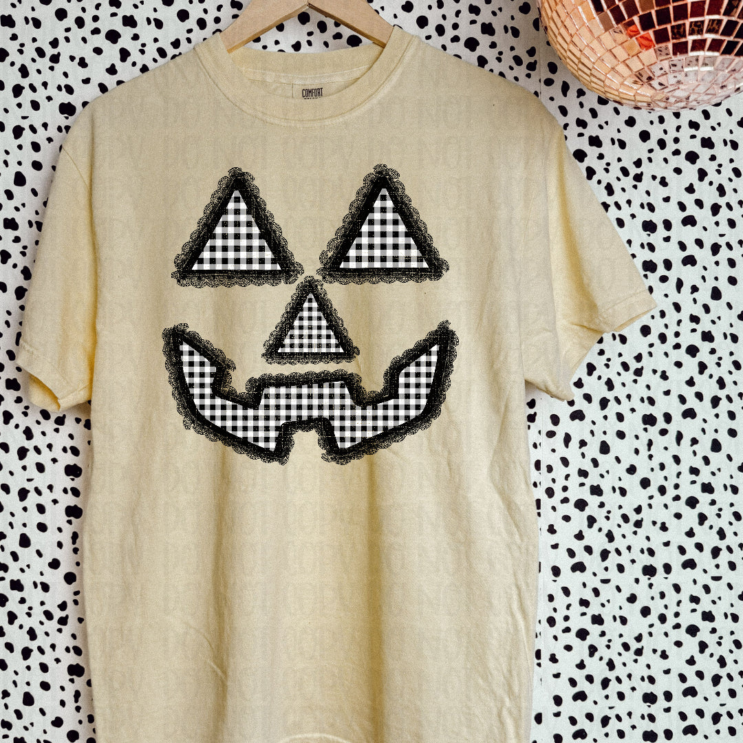 Jack o lantern bw gingham filled (Scarlow) DTF Transfer