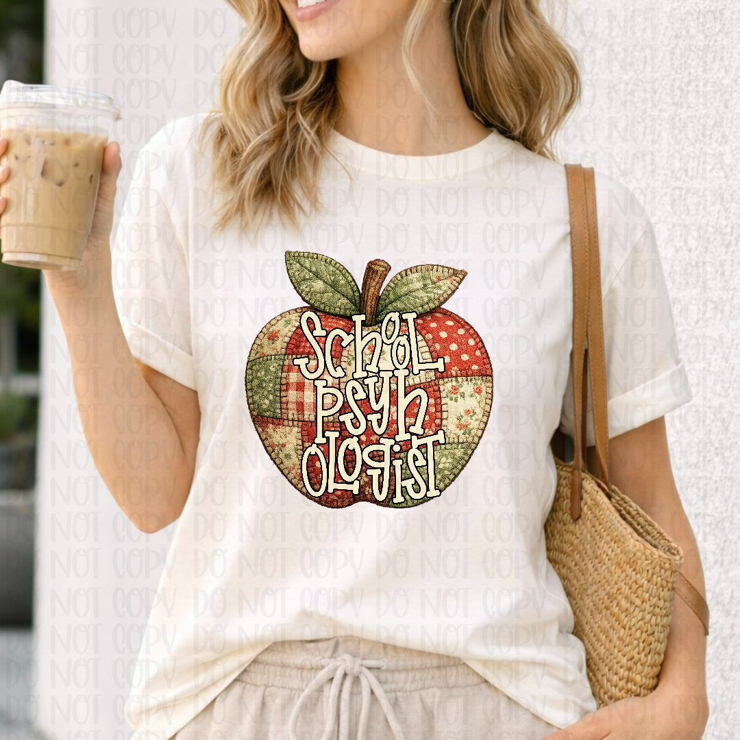 School psychologist patchwork apple (City) DTF Transfer