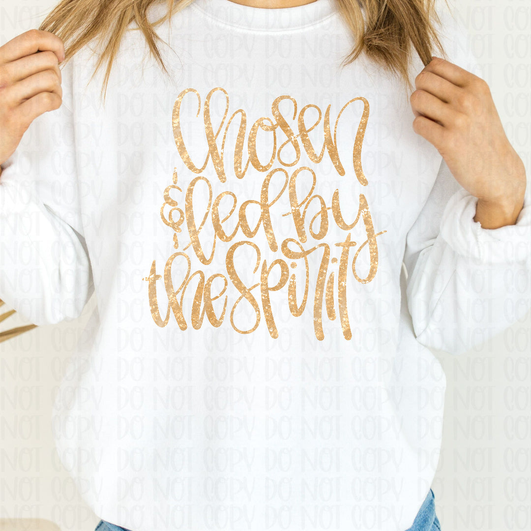 Chosen & fed by the spirt cursive gold faux glitter (Vehement) DTF Transfer