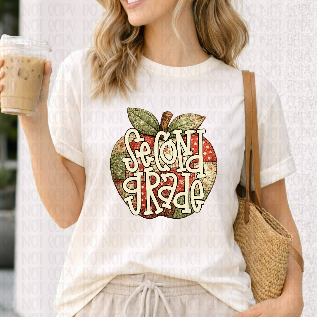 Second grade patchwork apple (City) DTF Transfer