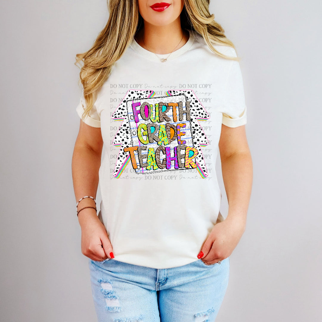 fourth grade teacher colorful on paper (dkd) DTF transfer