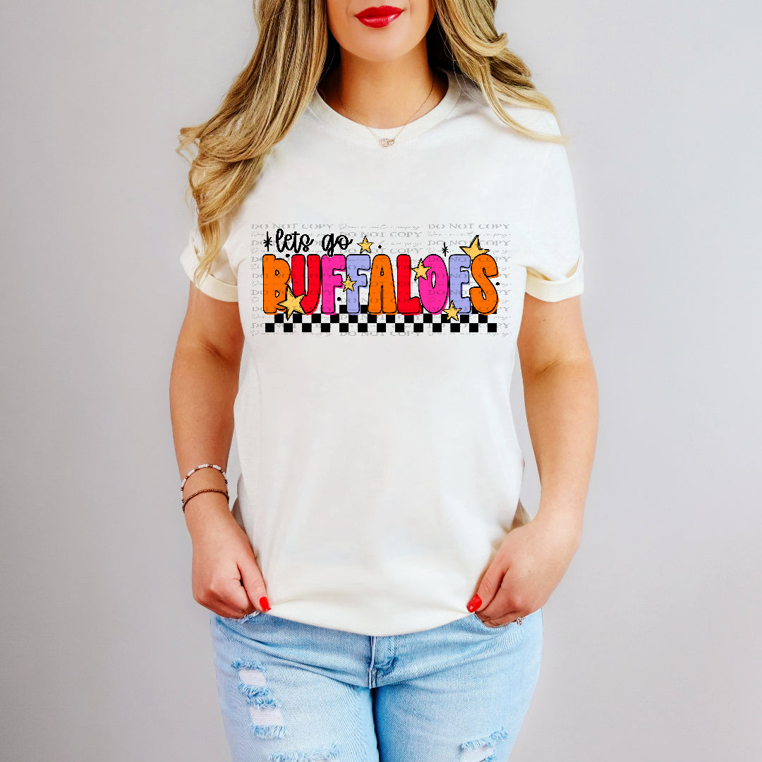 Let's go Buffaloes colorful scarlow DTF transfer