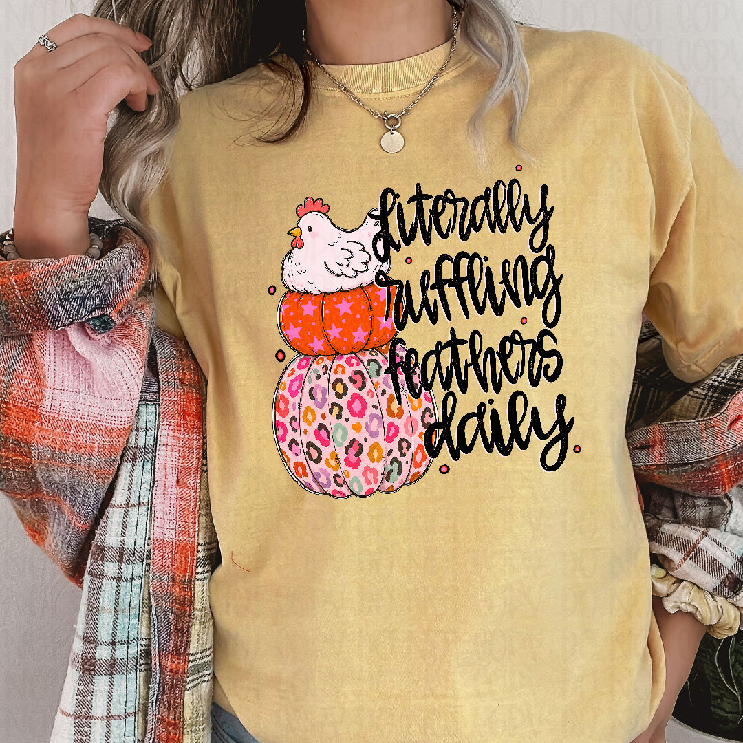 Literally ruffling feathers daily chicken on pumpkin stack (JBD) DTF transfer