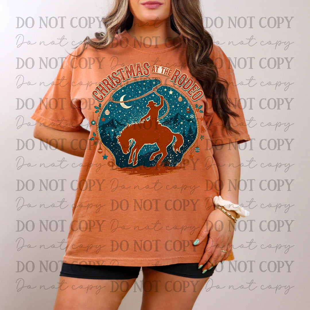 Christmas at the rodeo- rodeo cowboy with the night sky (CC) DTF Transfer