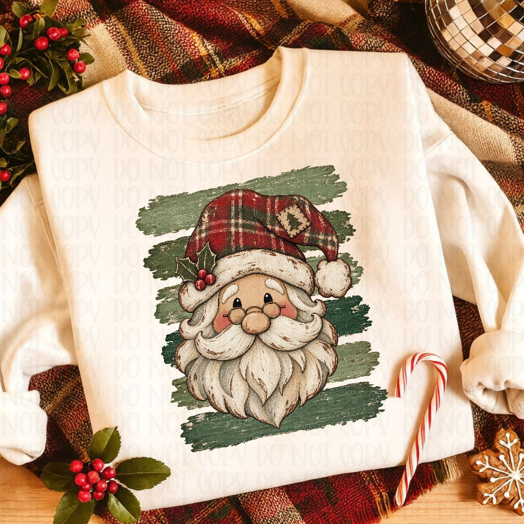 Vintage Santa with glasses green stripes (Texas Gal) DTF Transfer