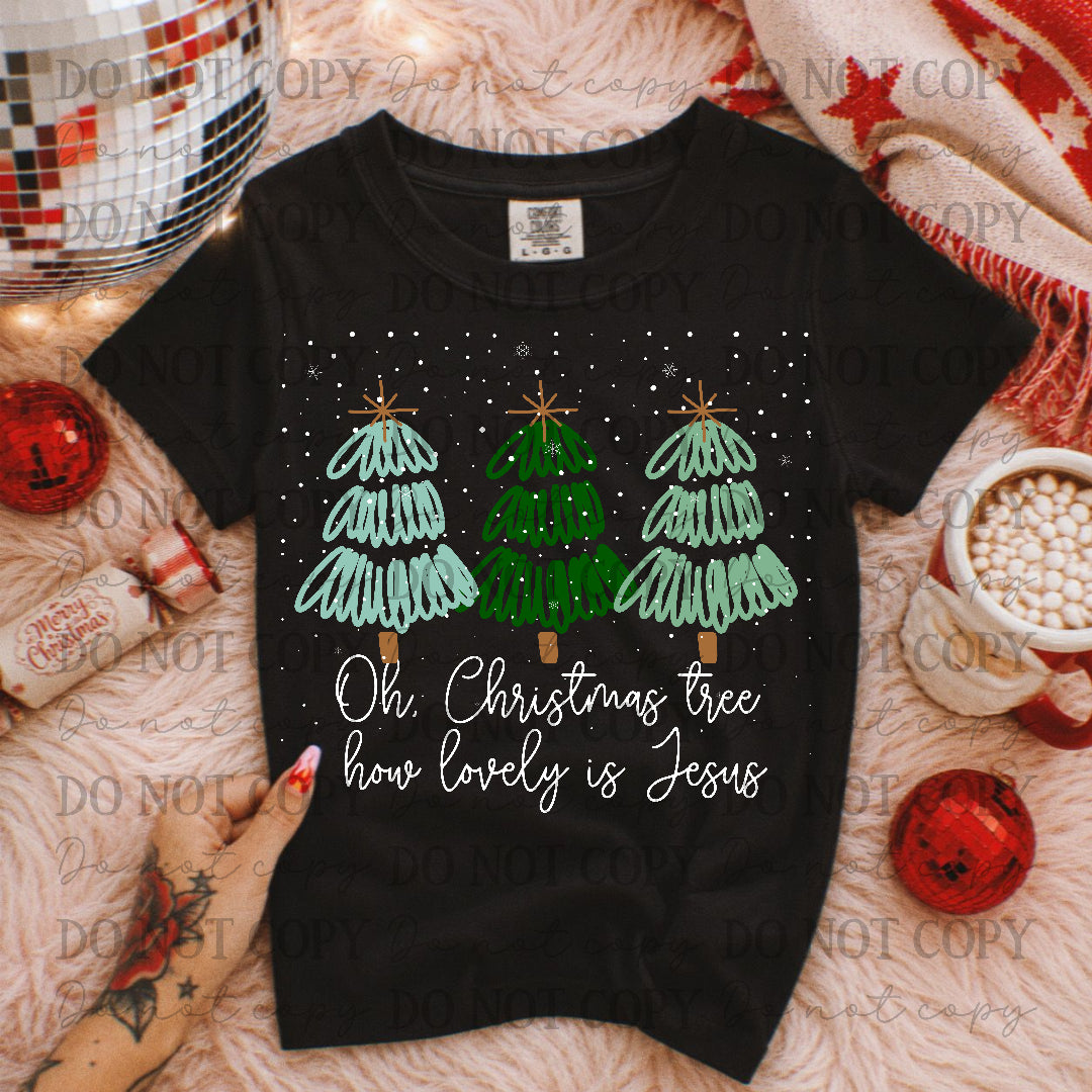 Oh, Christmas tree, how lovely is Jesus- doodle trees with white dots (Carter) DTF Transfer