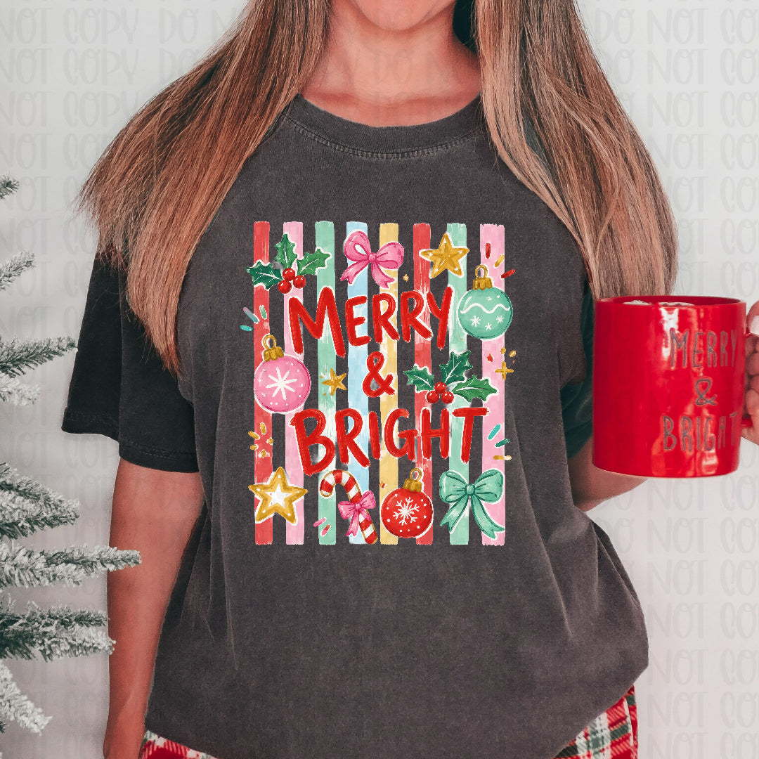Merry & bright colorful stripes DTF transfer