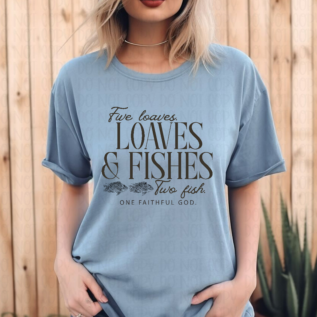 Loaves & fishes one faithful god BLACK (EMD) DTF transfer