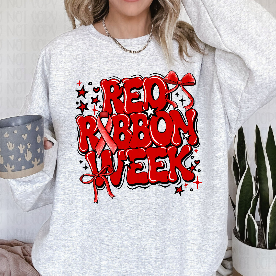 Red ribbon week stars WITH BOW black outline (Crafti) DTF Transfer
