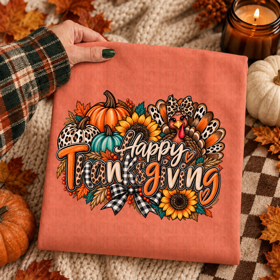 Happy Thanksgiving pumpkins and sunflowers DTF Transfer