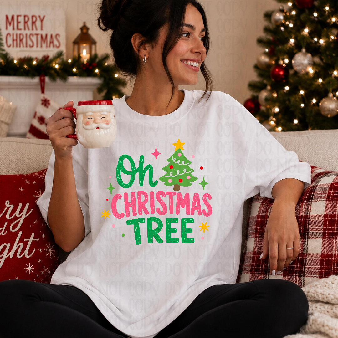 Oh Christmas tree pink and green DTF transfer