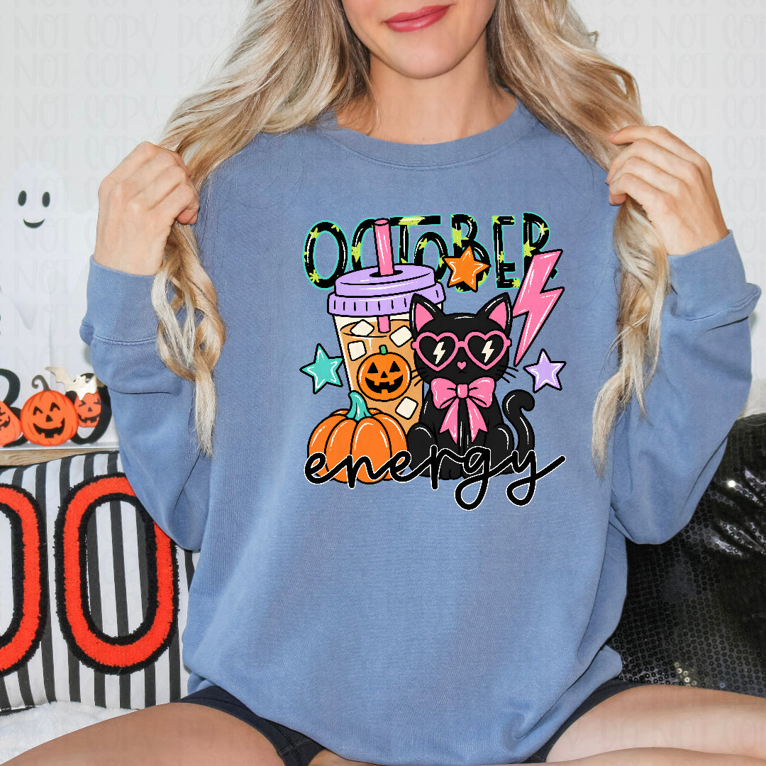 October energy coffee pumpkin and black cat (CST) DTF transfer