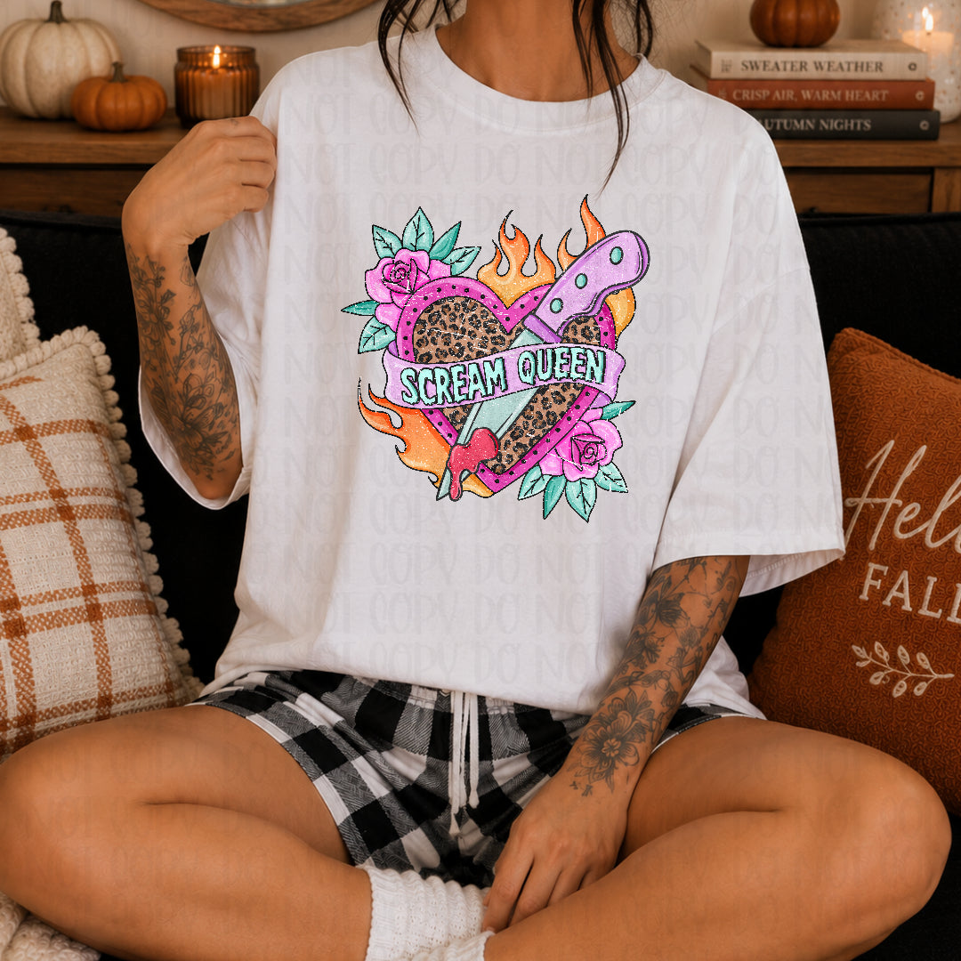 Scream queen leopard heart DISTRESSED (Carter) DTF transfer