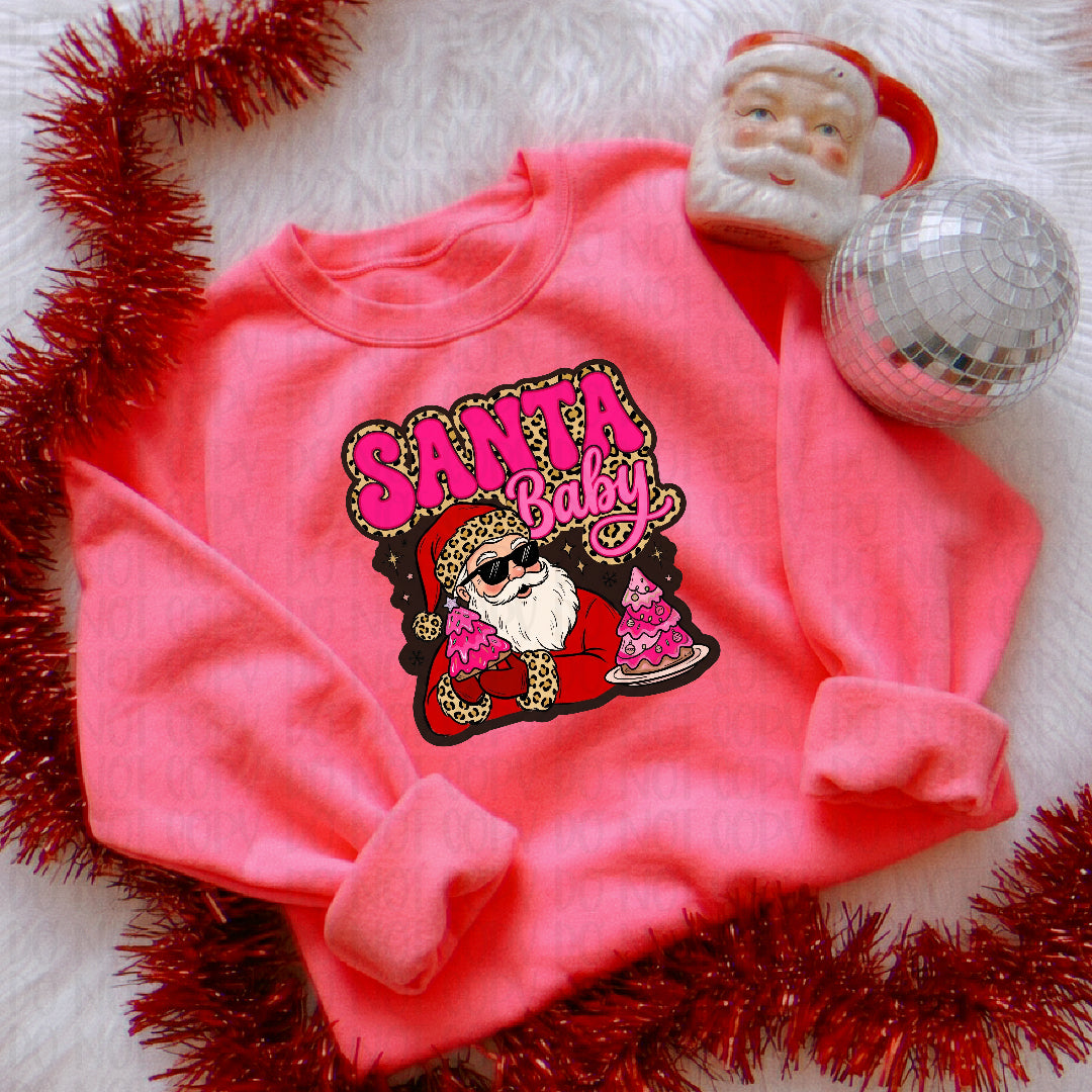 Santa baby pink and leopard (CC) DTF Transfer