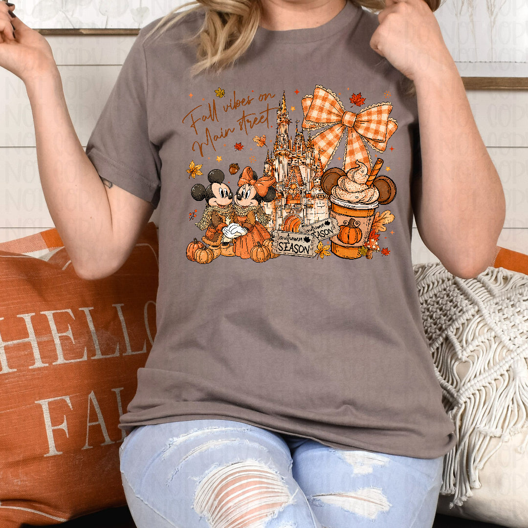 Fall vibes on main street orange plaid bow DTF Transfer