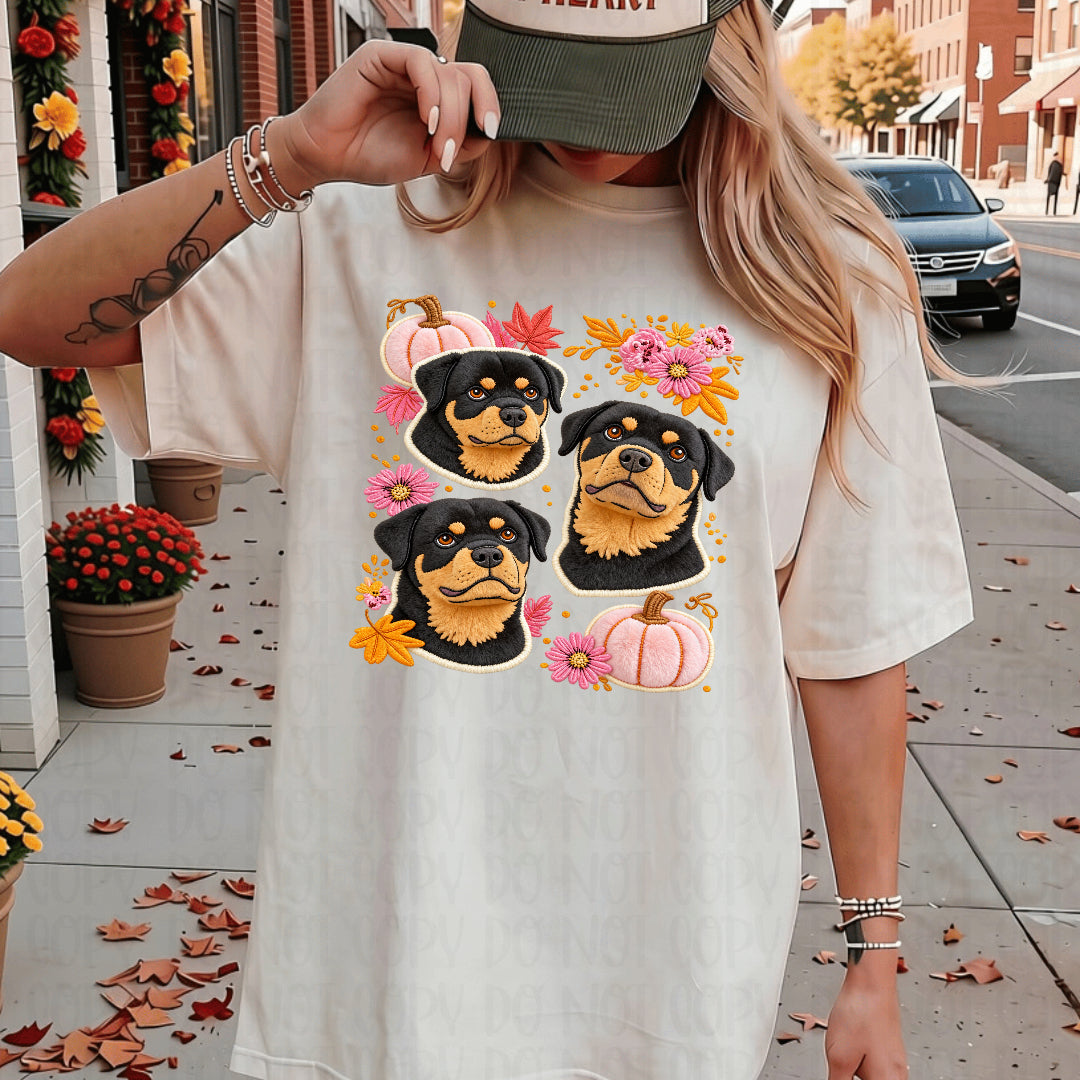 Rottweiler trio leaves and pumpkins pink (SSD) DTF