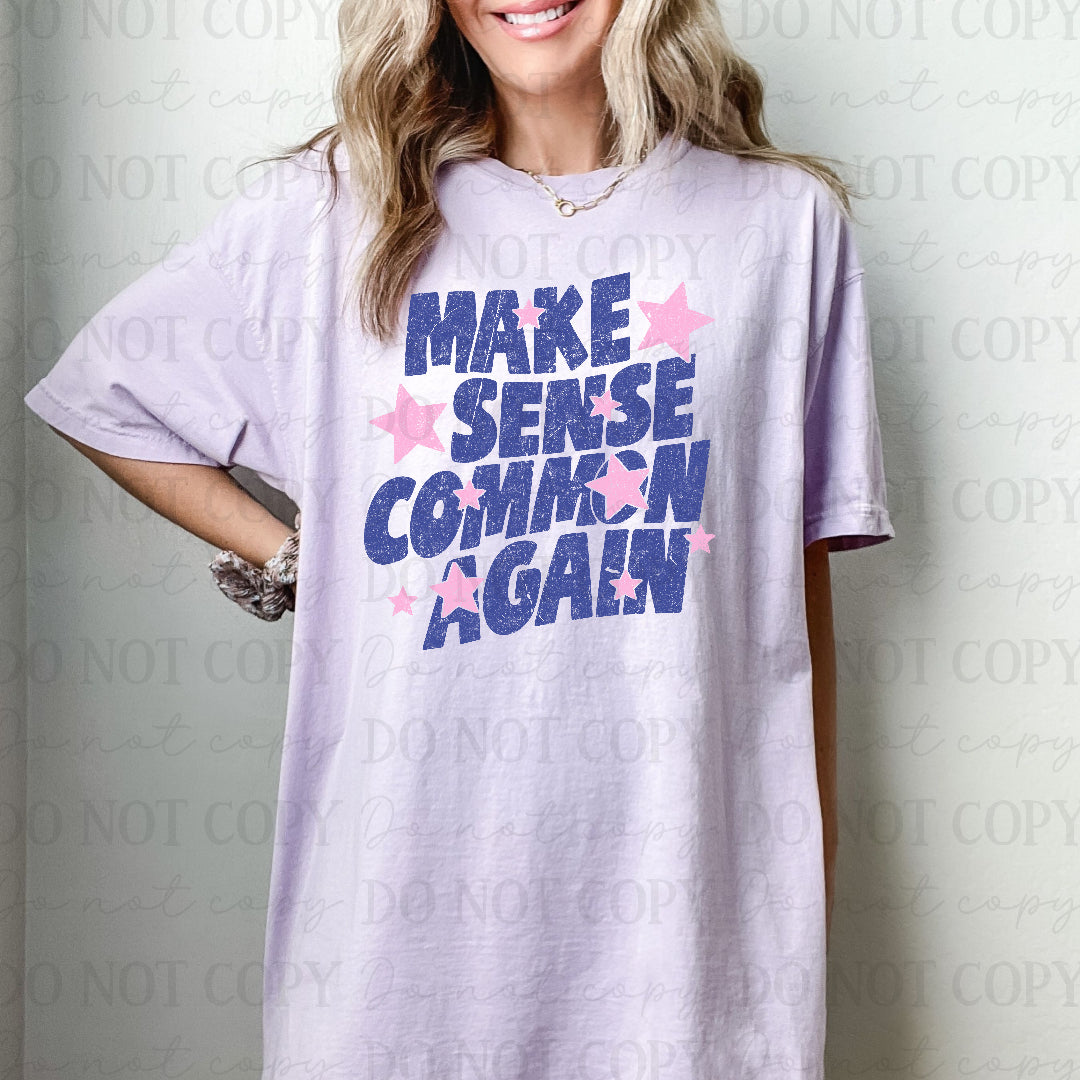 Make sense common again blue font (Scarlow) DTF Transfer