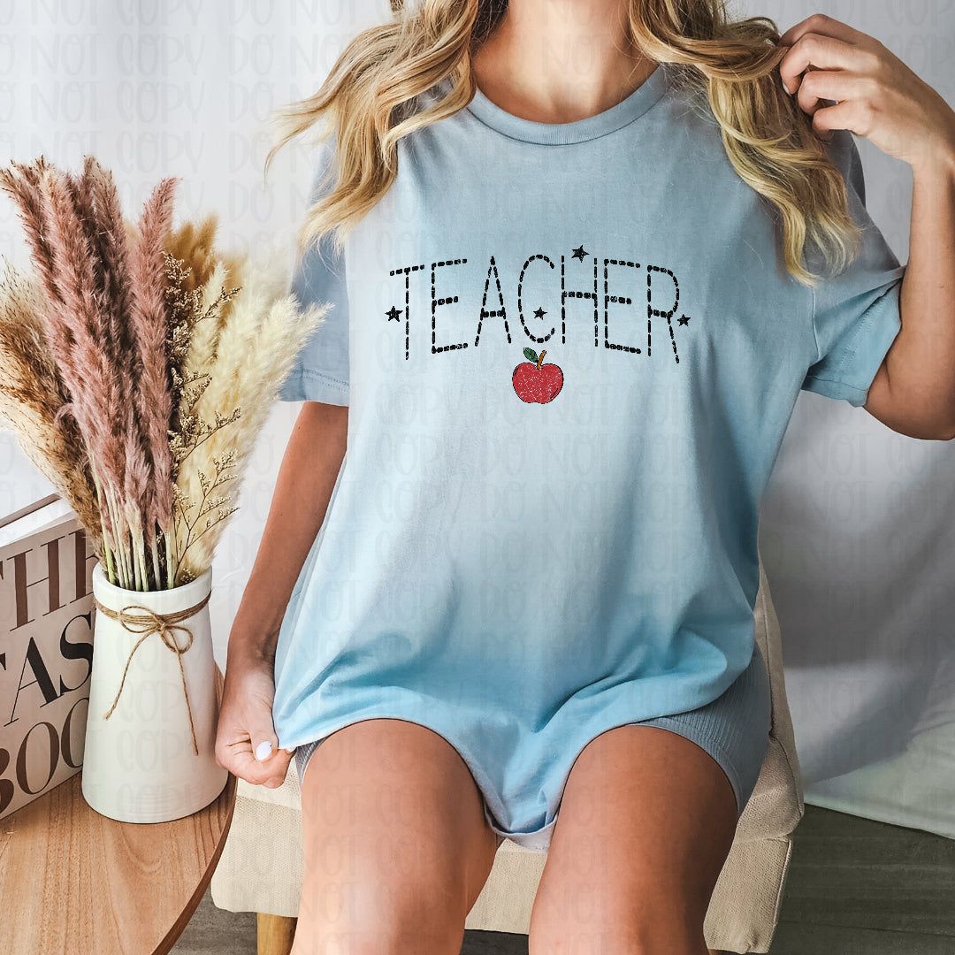 Teacher tracing with apple (Scarlow) DTF transfer