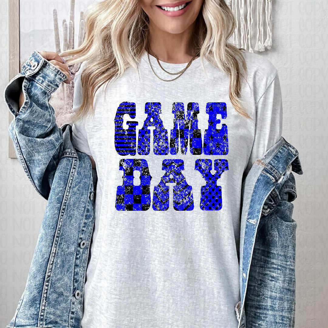 Game day distressed royal blue and black (Crafti) DTF