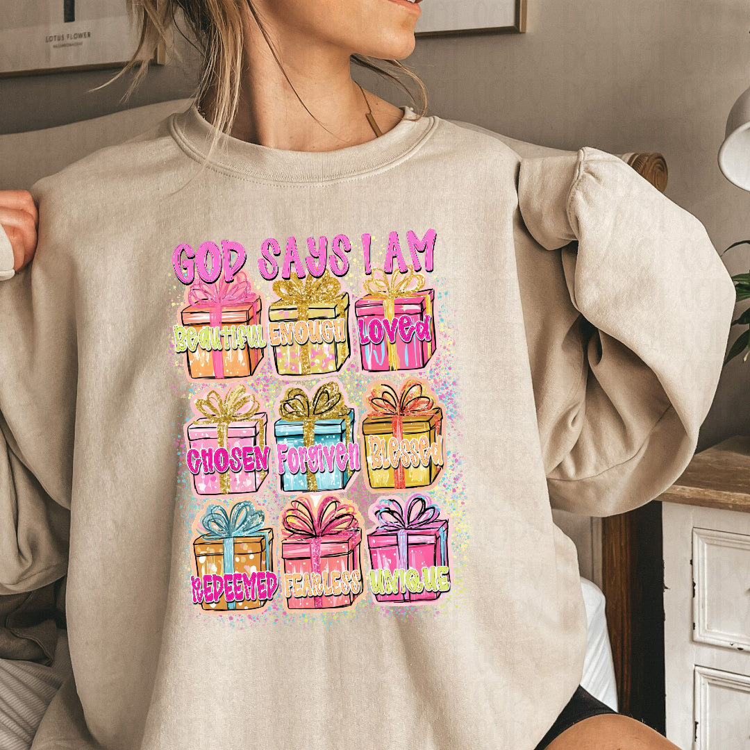 God says I am presents collage (SSD) Sunday Special DTF transfer