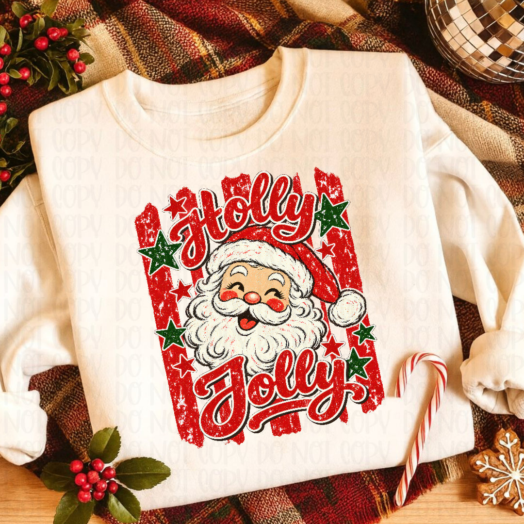 Holly jolly blushing Santa red stripes (Texas Gal) DTF Transfer