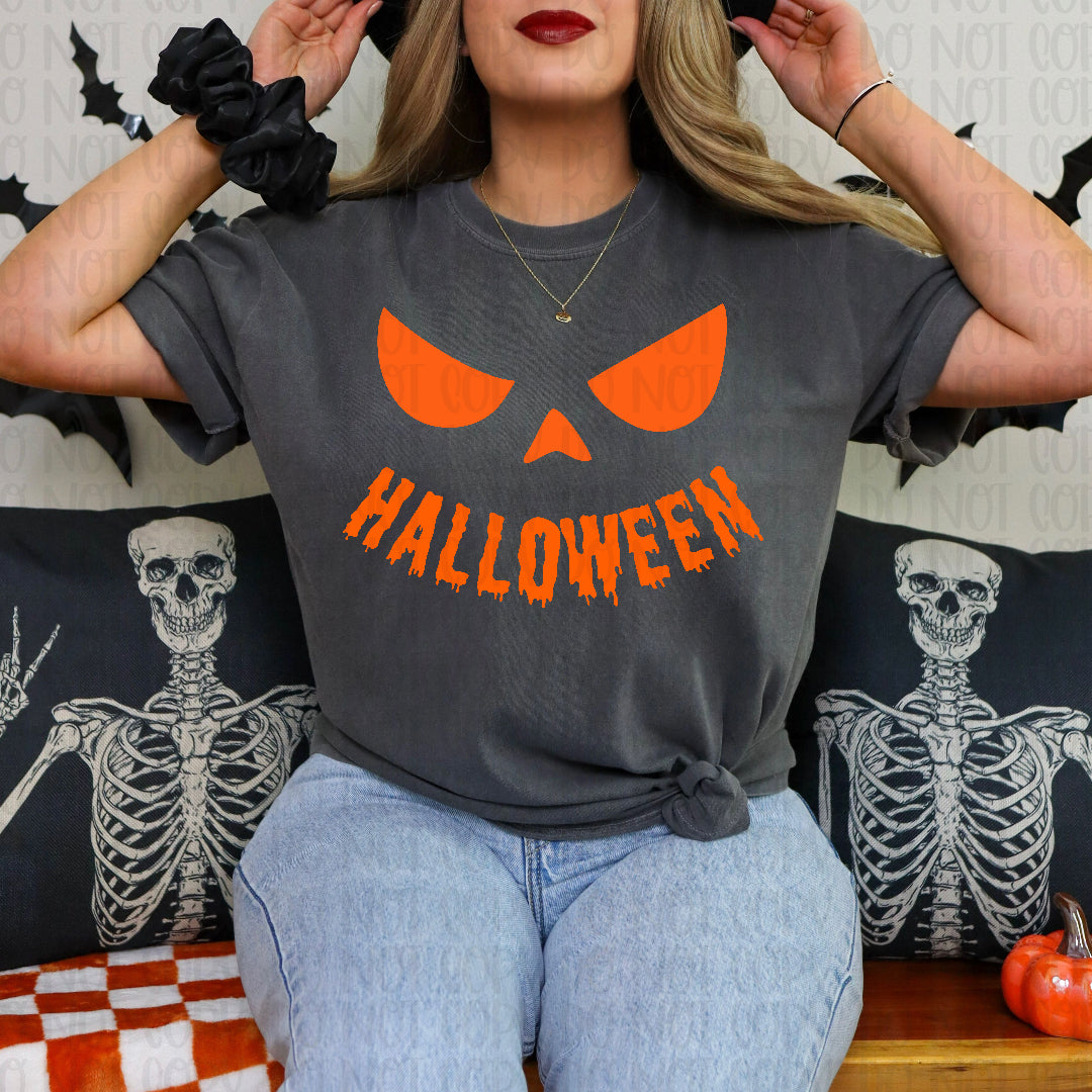 Halloween jack o lantern face ORANGE (Texan) DTF transfer
