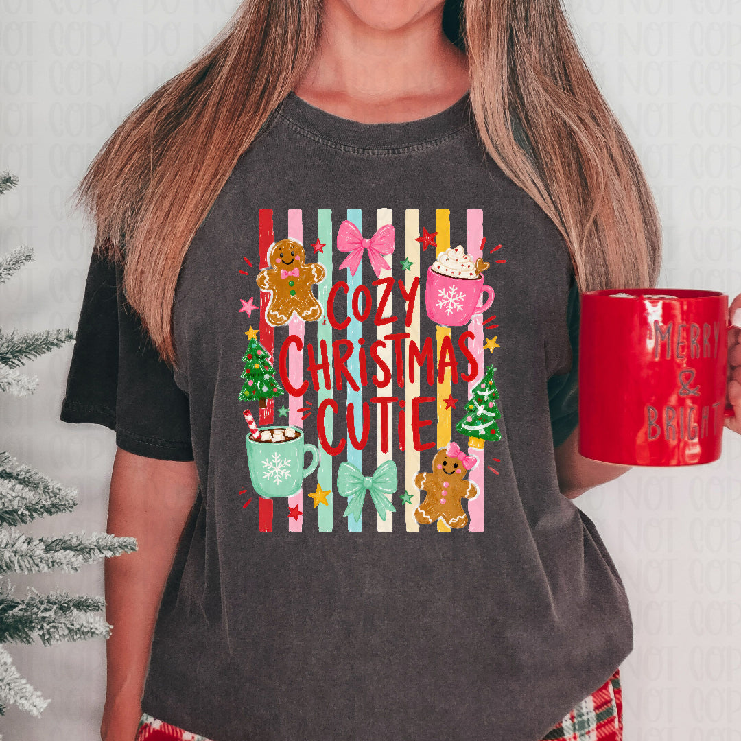 Cozy Christmas cutie colorful stripes DTF transfer
