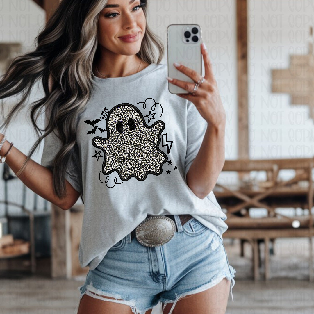Doodle faux rhinestone silver ghostie (Texan) DTF Transfer