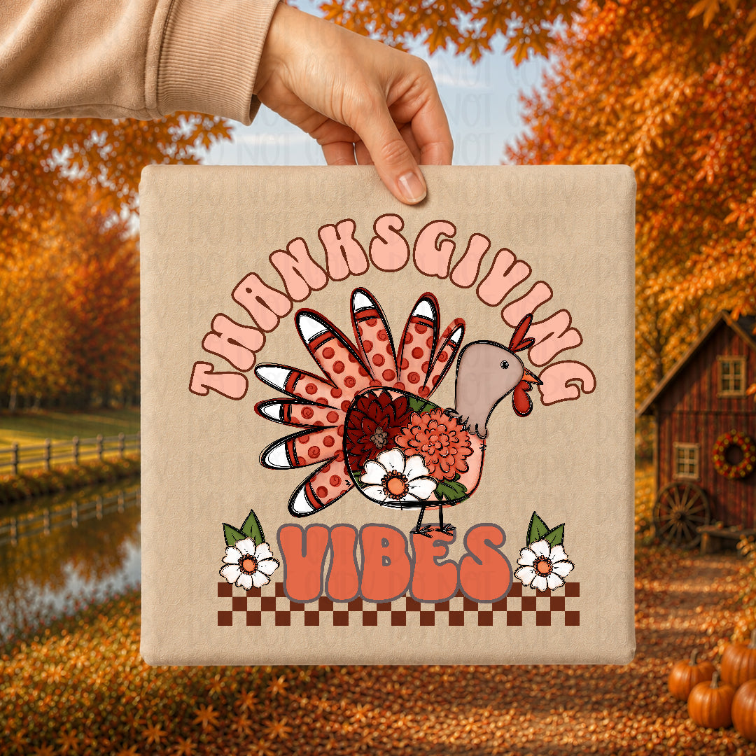 Thanksgiving vibes floral turkey (Texas Gal) DTF transfer